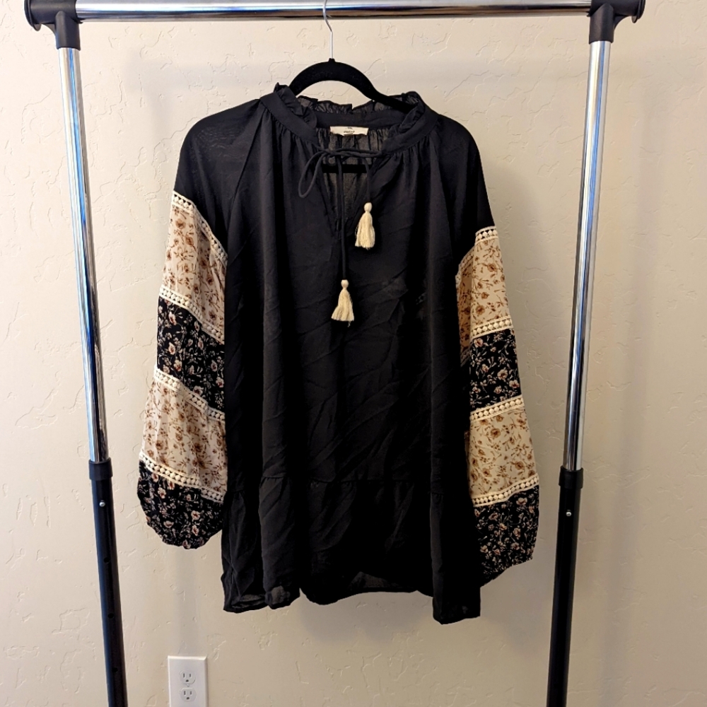 Black Relaxed Tunic with Embellished Sleeves